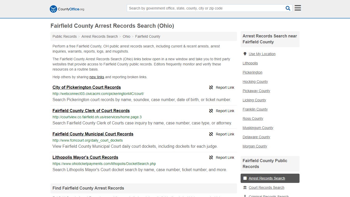 Fairfield County Arrest Records Search (Ohio) - County Office