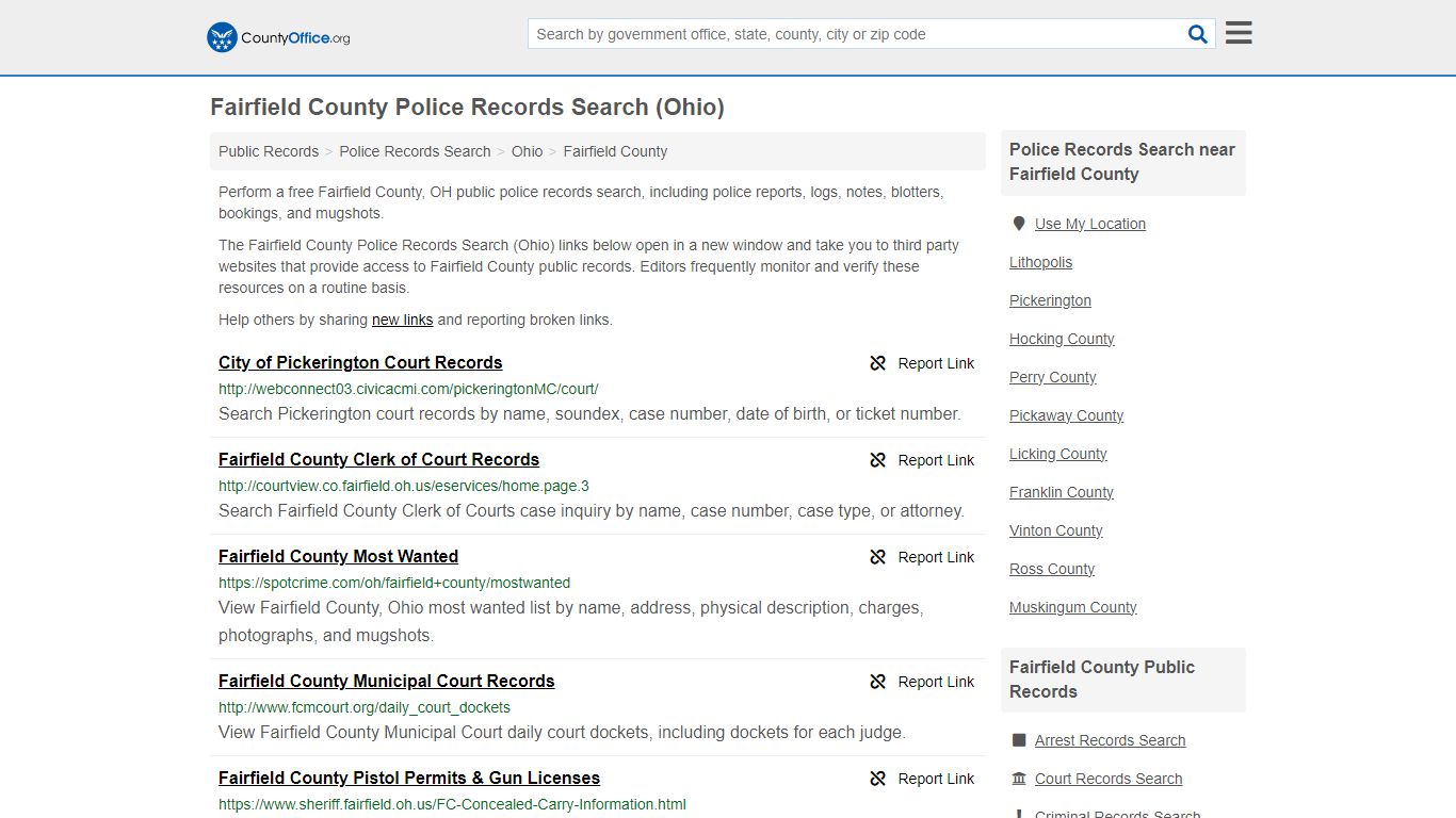 Fairfield County Police Records Search (Ohio) - County Office